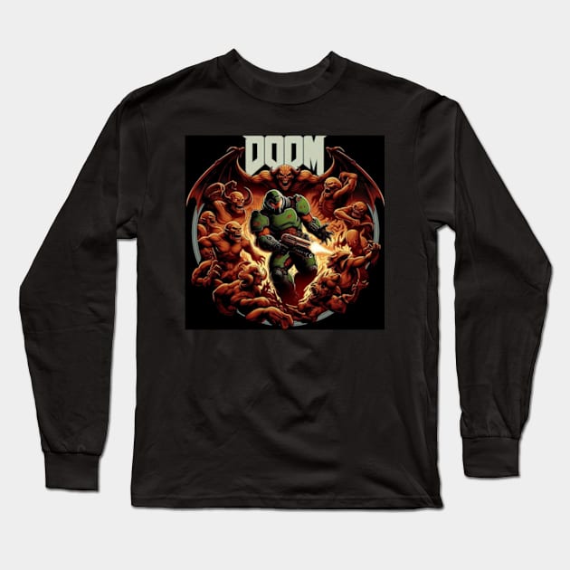 Doom guy surrounded by Demons! Long Sleeve T-Shirt by The Doom Guy